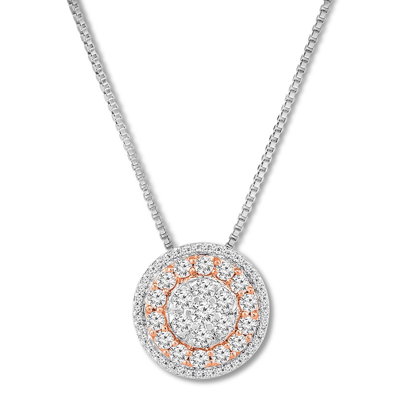 Diamond Necklace 1 ct tw Round-cut Two-Tone Gold Plated 19"