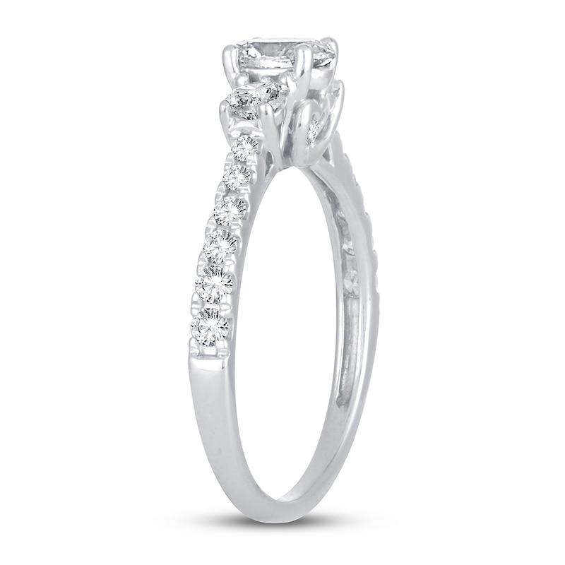 3-Stone Diamond Engagement Ring 1 ct tw Oval & Round White Gold Plated