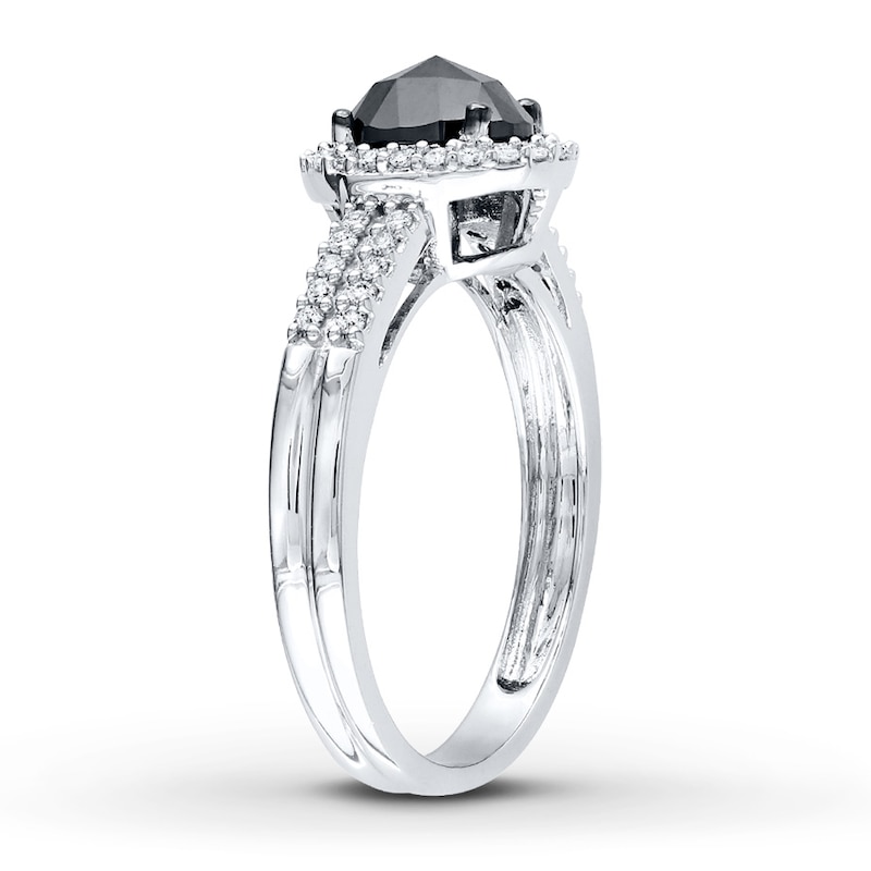 Black Diamond Ring 1 ct tw Oval-cut White Gold Plated