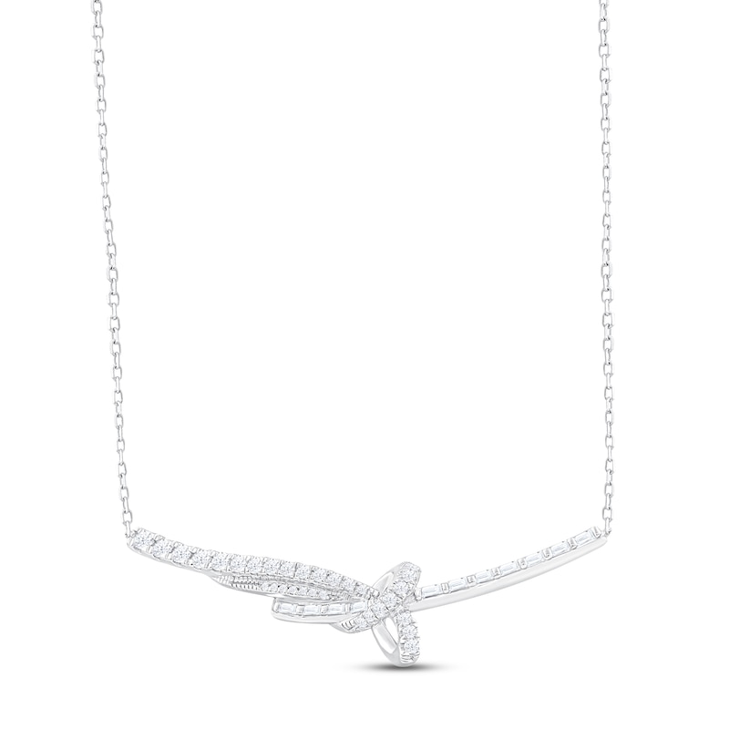 Diamond Bar Necklace 1 ct tw Round & Baguette-cut White Gold Plated 18"