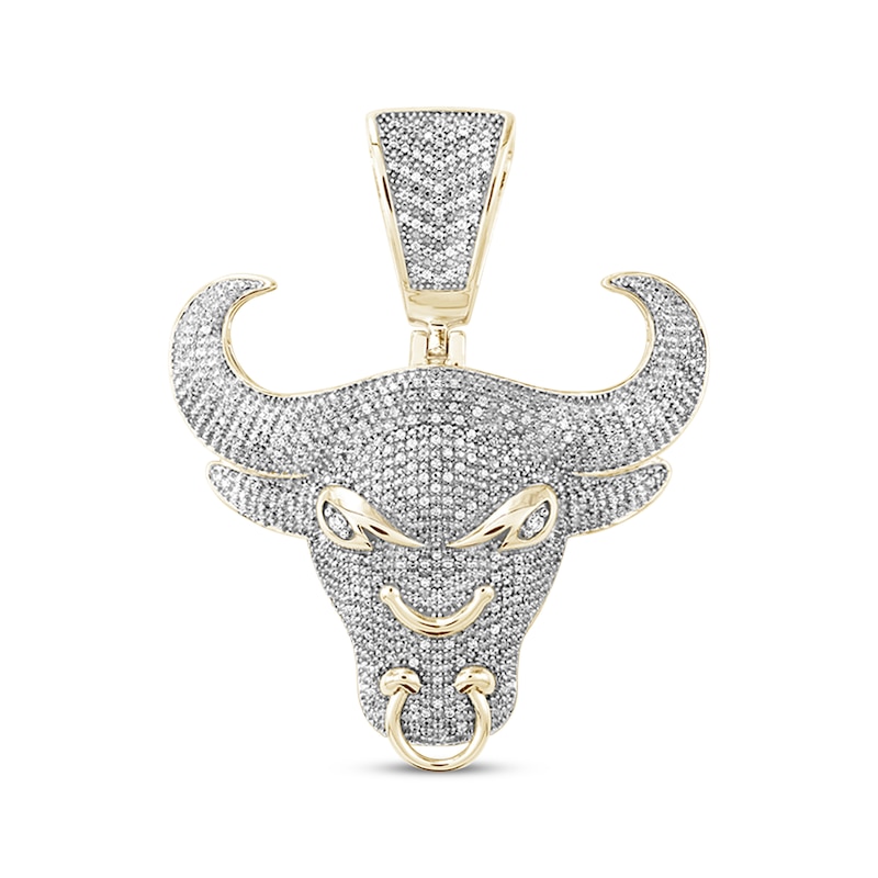 Men's Bull Head Pendant 1 ct tw Yellow Gold Plated