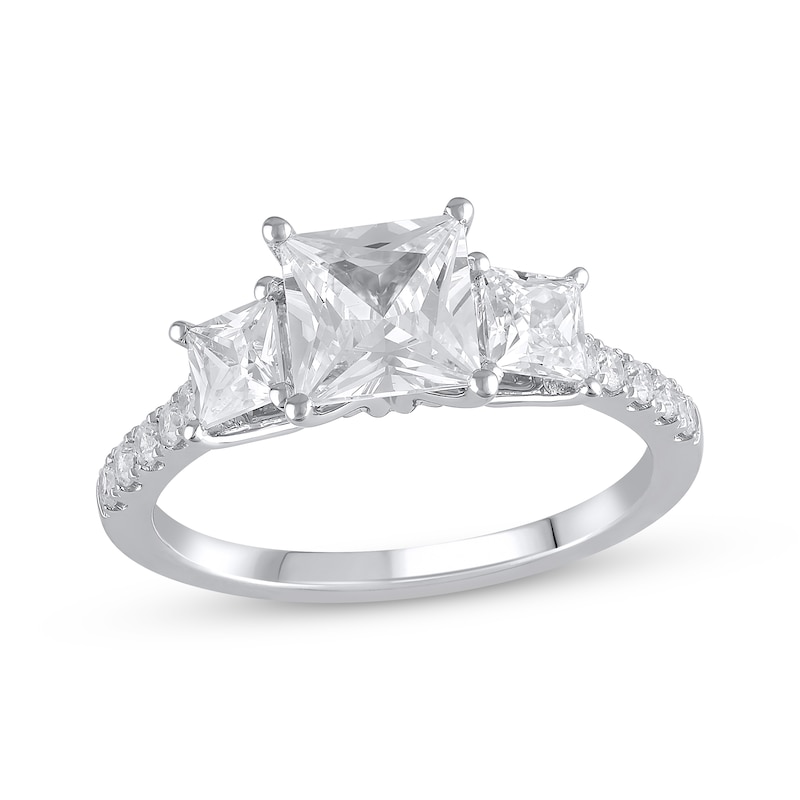 Lab-Created Diamonds by Princess-Cut Three-Stone Engagement Ring 2-1/5 ct tw White Gold Plated