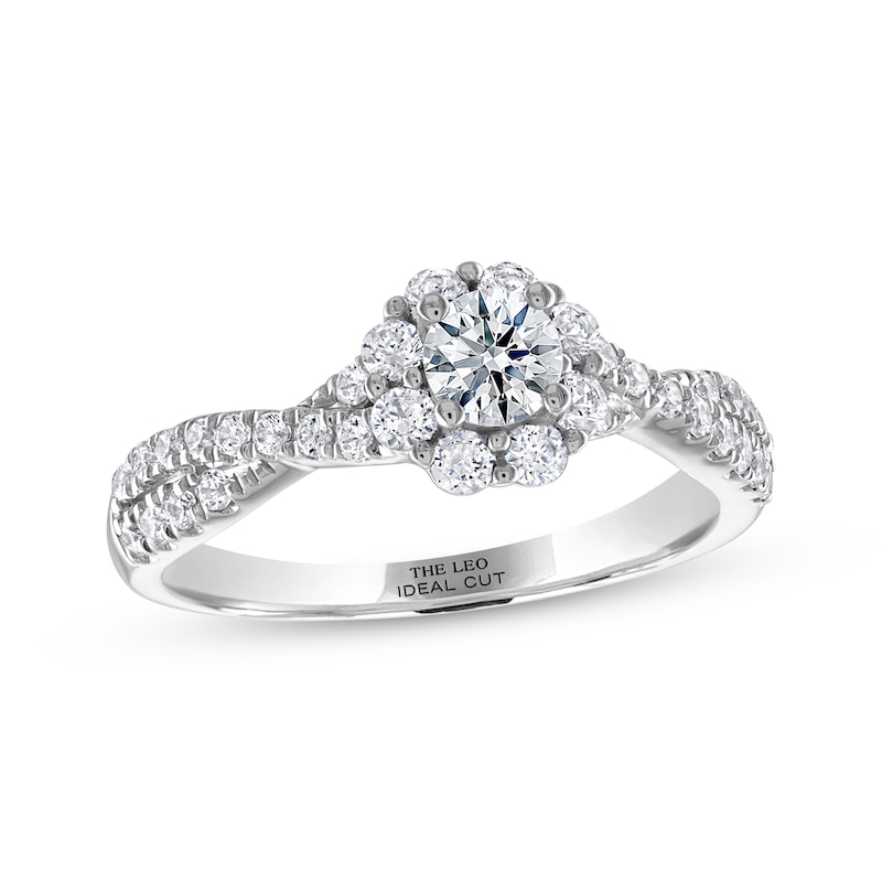 THE LEO Ideal Cut Round Diamond Engagement Ring 3/4 ct tw White Gold Plated