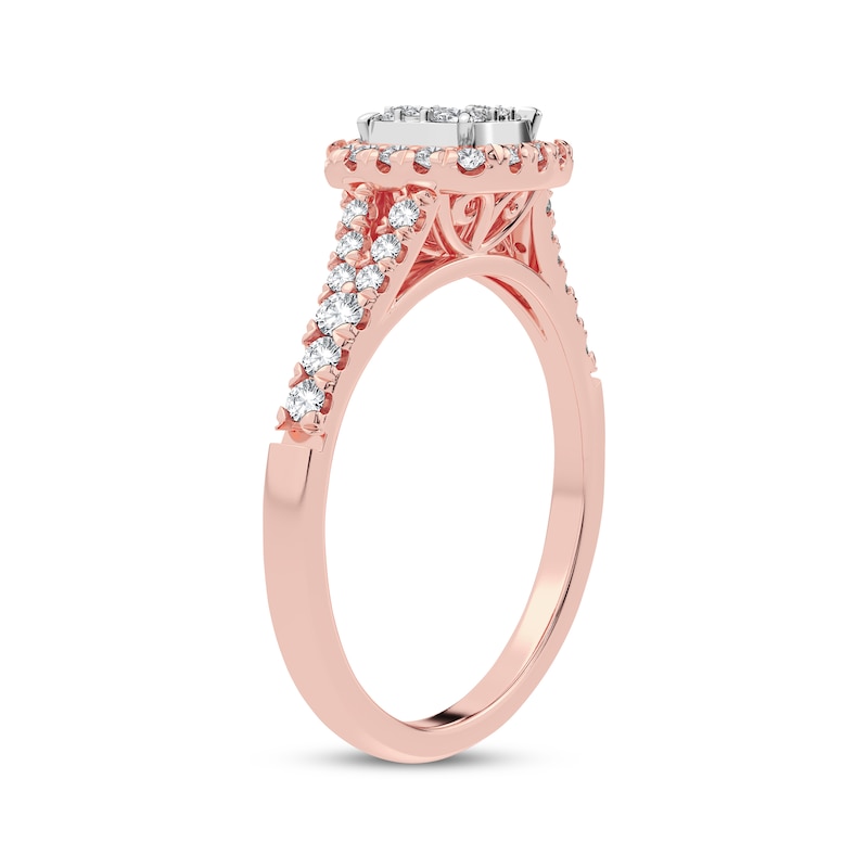 Multi-Diamond Center Split Shank Engagement Ring 3/8 ct tw Round-cut Rose Gold Plated