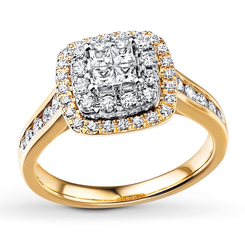Diamond Engagement Ring 3/4 ct tw Princess & Round-cut Two-Tone Gold Plated