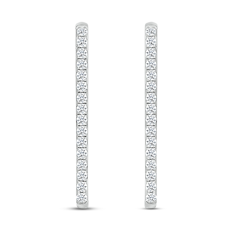 Diamond Paperclip Hoop Earrings 1/2 ct tw Round-cut White Gold Plated