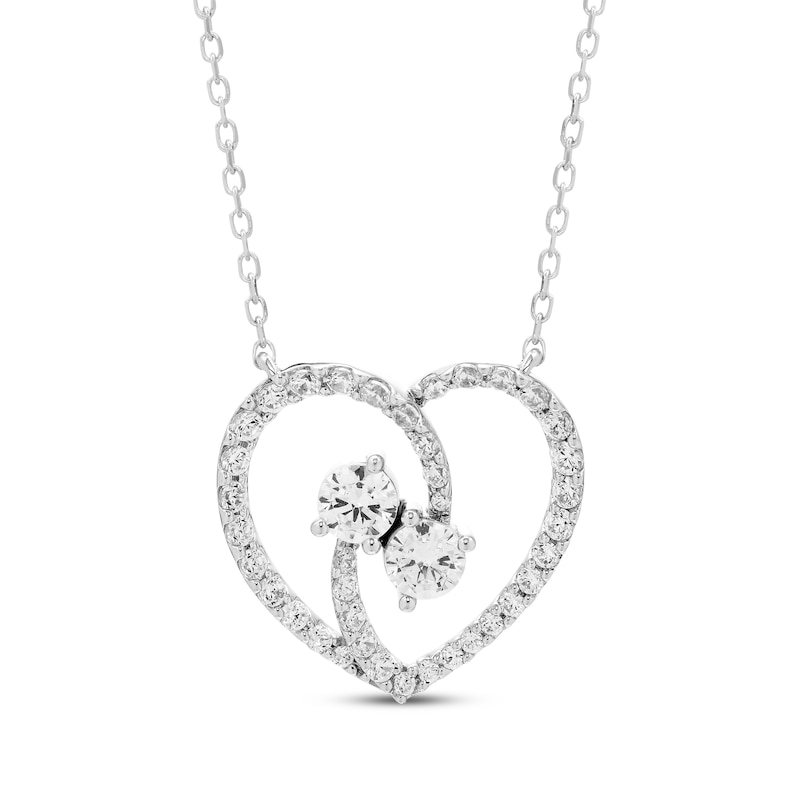 Diamond Two-Stone Heart Necklace 1 ct tw White Gold Plated 18"
