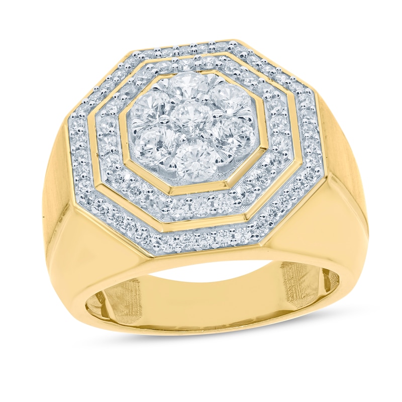 Men's Diamond Hexagon Ring 2 ct tw Round-cut Yellow Gold Plated