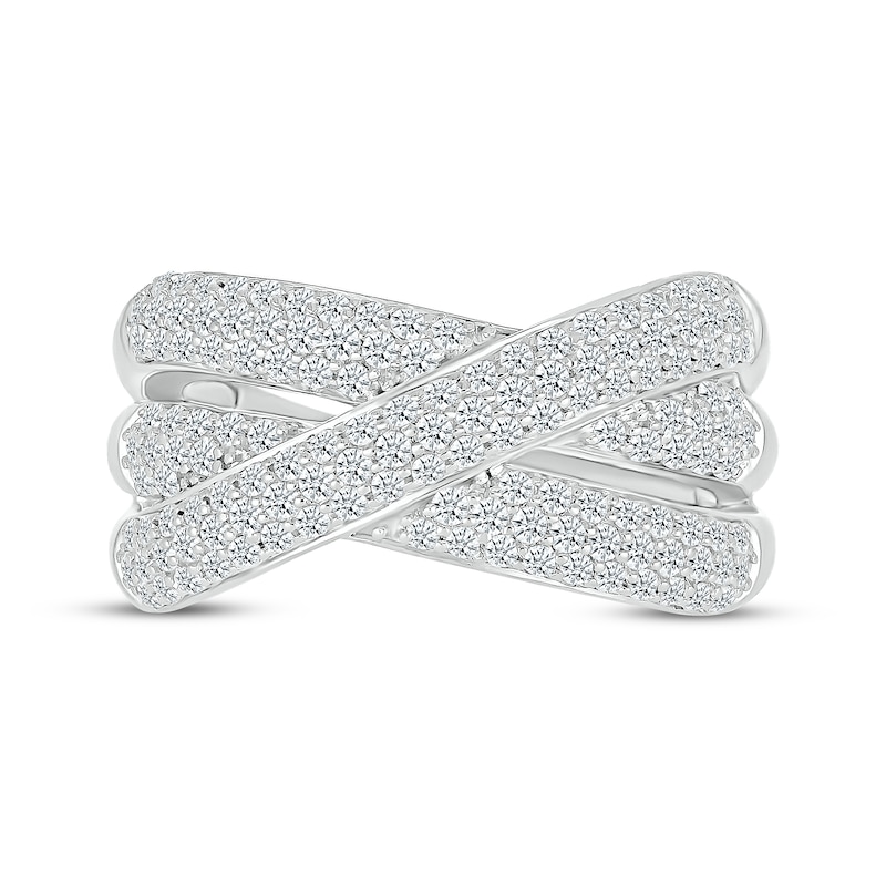 Diamond Three-Row Crossover Ring 1 ct tw White Gold Plated