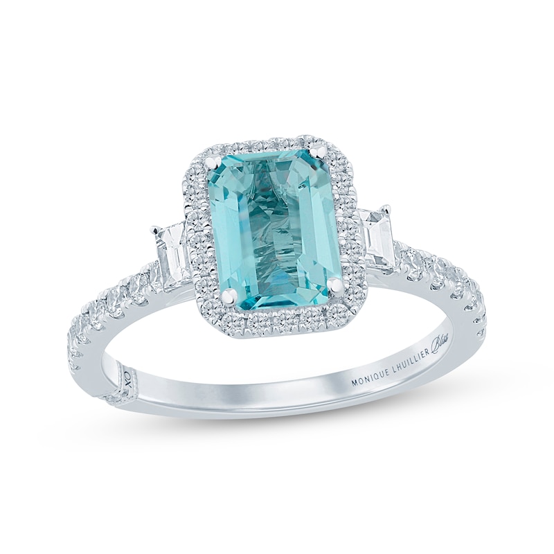 Monique Lhuillier Bliss Emerald-Cut Aquamarine & Diamond Frame Engagement Ring 1/2 ct tw White Gold Plated