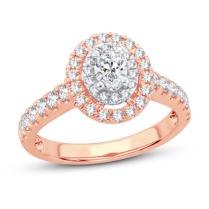 Diamond Engagement Ring 1 ct tw Oval & Round Rose Gold Plated