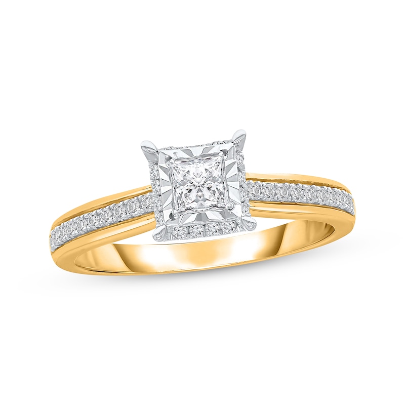Diamond Engagement Ring 1/2 ct tw Princess & Round Yellow Gold Plated