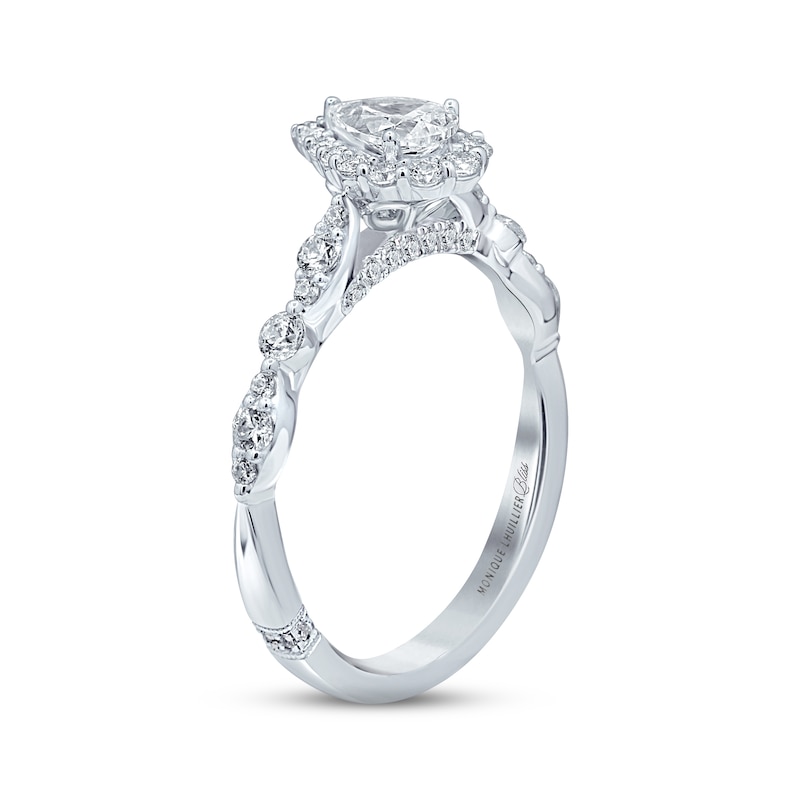 Monique Lhuillier Bliss Diamond Engagement Ring 7/8 ct tw Pear & Round-cut White Gold Plated