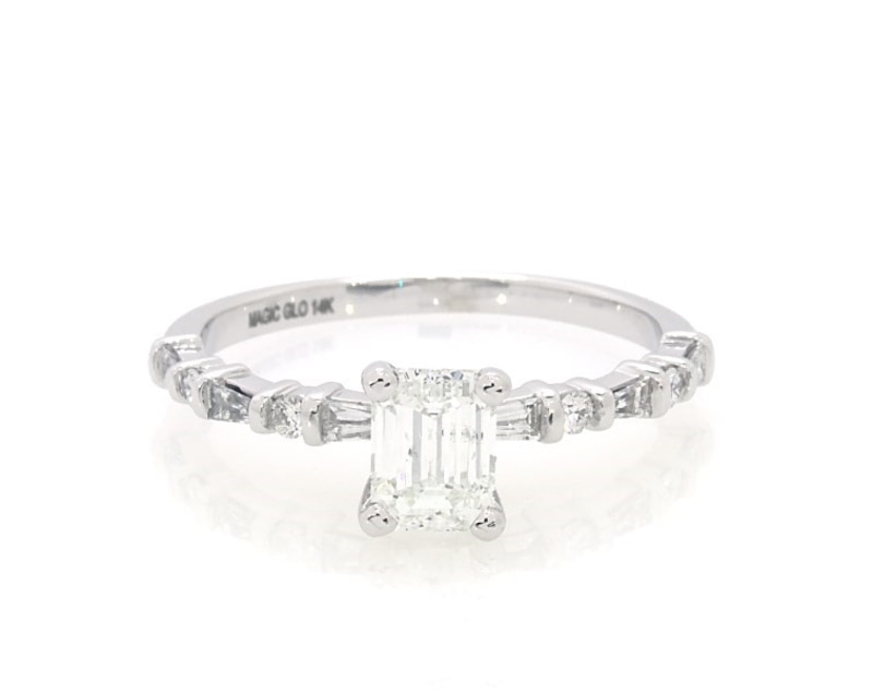 Diamond Engagement Ring 1 ct tw Emerald, Baguette & Round-cut White Gold Plated