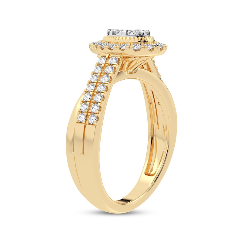 Multi-Diamond Center Pear Engagement Ring 1/2 ct tw Round-cut Yellow Gold Plated