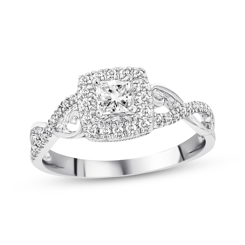 Diamond Engagement Ring 3/8 ct tw Princess & Round-cut White Gold Plated