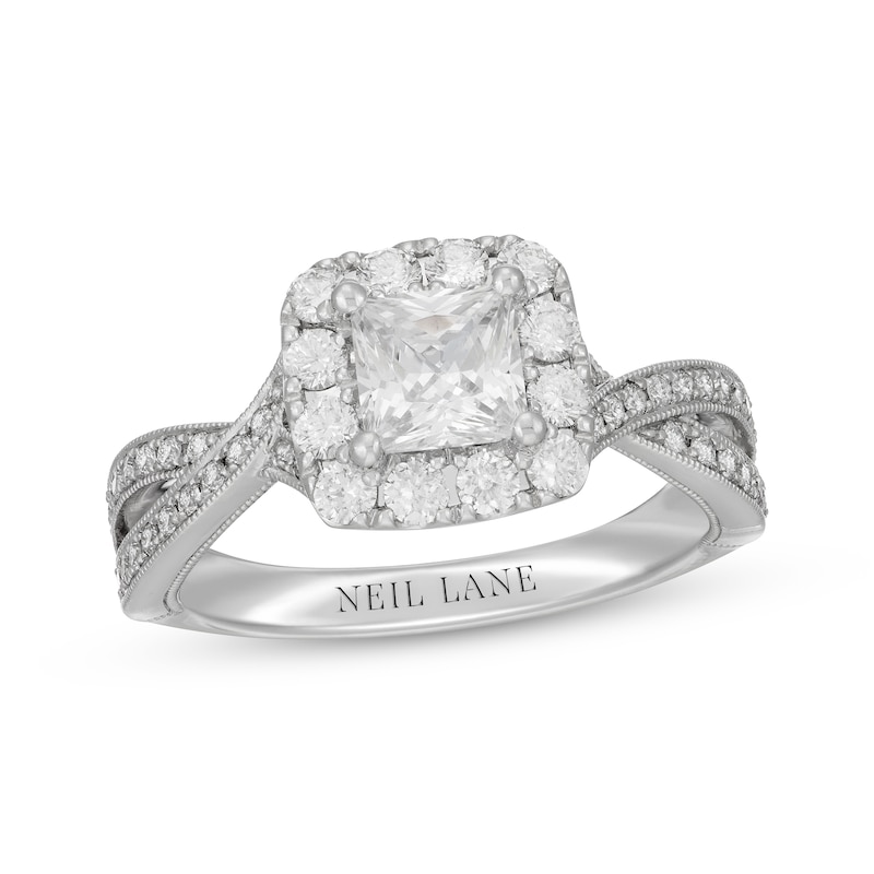 Neil Lane Princess-Cut Diamond Cushion Frame Engagement Ring 1-5/8 ct tw White Gold Plated