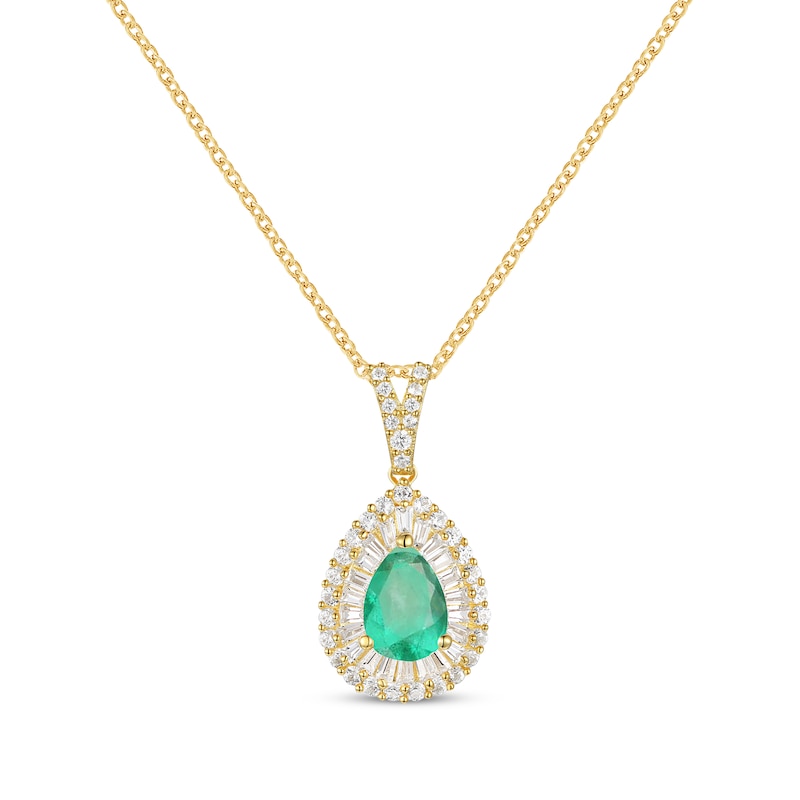 Pear-Shaped Emerald & Diamond Necklace 3/8 ct tw Yellow Gold Plated 18"