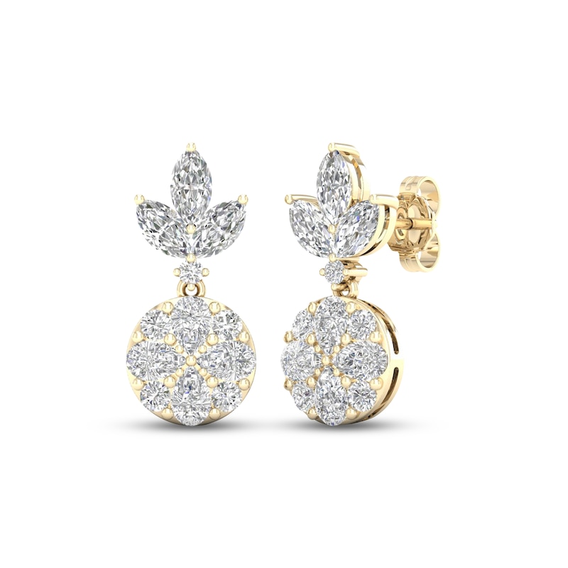 Diamond Dangle Earrings 2 ct tw Marquise, Pear & Round-cut Yellow Gold Plated