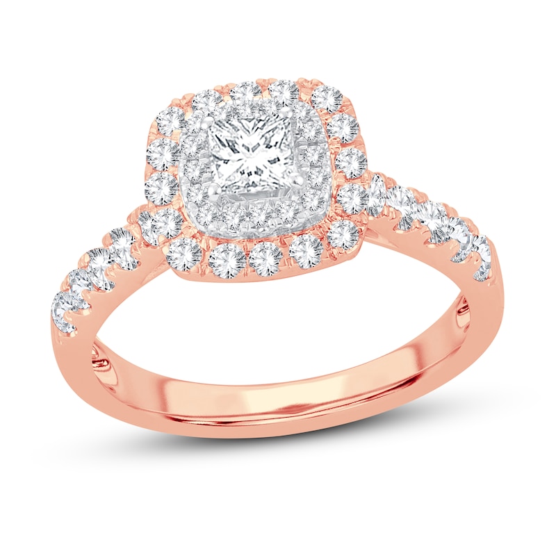 Diamond Engagement Ring 1 ct tw Princess & Round Rose Gold Plated