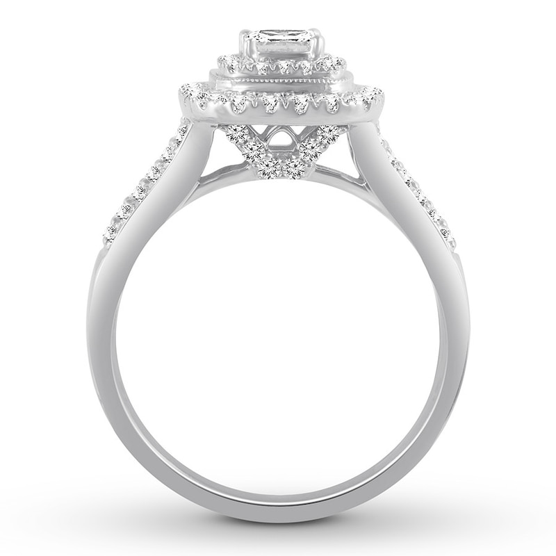 Diamond Engagement Ring 7/8 ct tw Princess & Round White Gold Plated