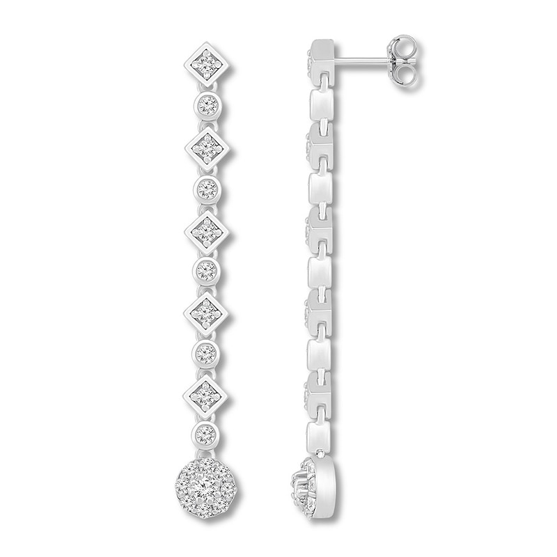 Diamond Dangle Earrings 5/8 ct tw Round-cut White Gold Plated