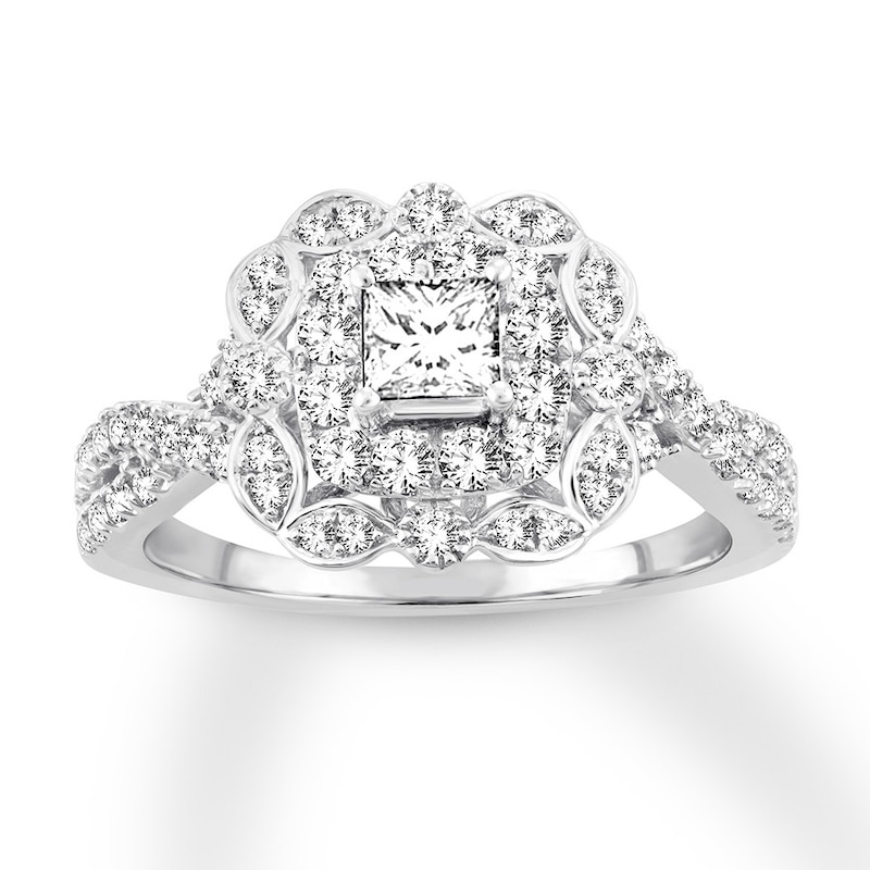 Diamond Engagement Ring 1 ct tw Princess & Round-cut White Gold Plated