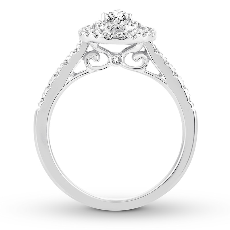 Diamond Engagement Ring 1/2 ct tw Pear & Round White Gold Plated