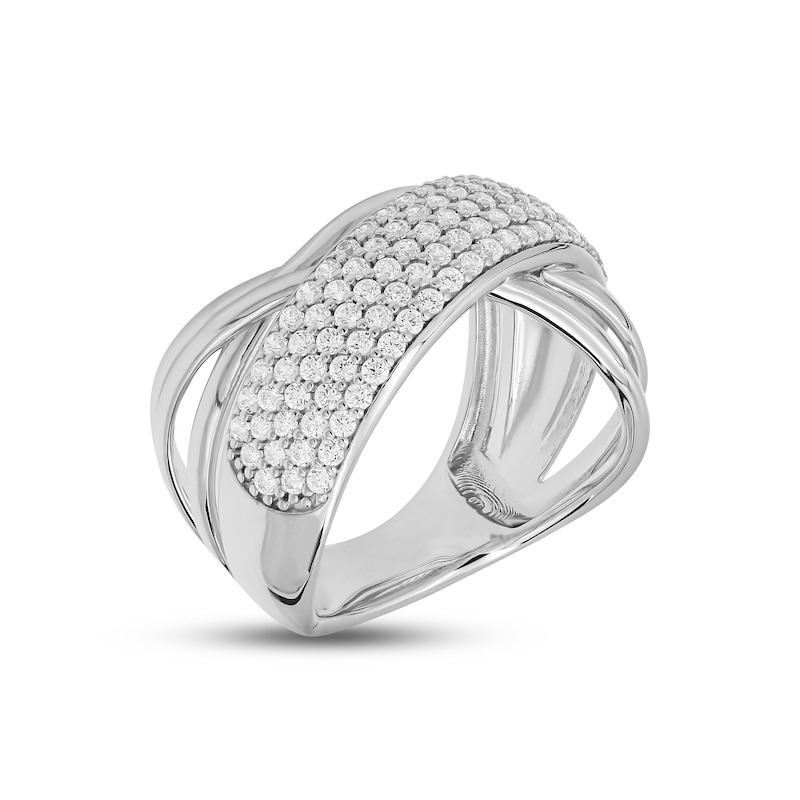 Diamond Crisscross Ring 1 ct tw Round-cut White Gold Plated