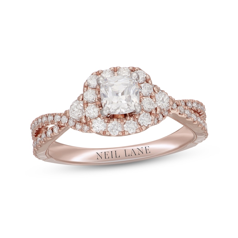 Neil Lane Diamond Engagement Ring 1-1/8 ct tw Cushion & Round-cut Rose Gold Plated