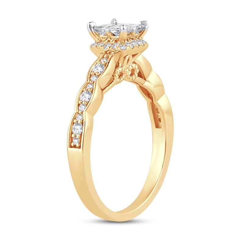 Multi-Diamond Engagement Ring 5/8 ct tw Princess & Round Yellow Gold Plated