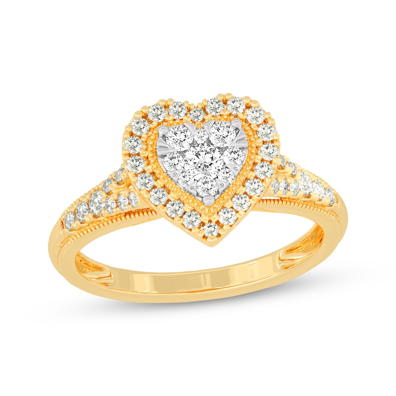 Round-Cut Diamond Heart-Shaped Engagement Ring 1/2 ct tw Yellow Gold Plated