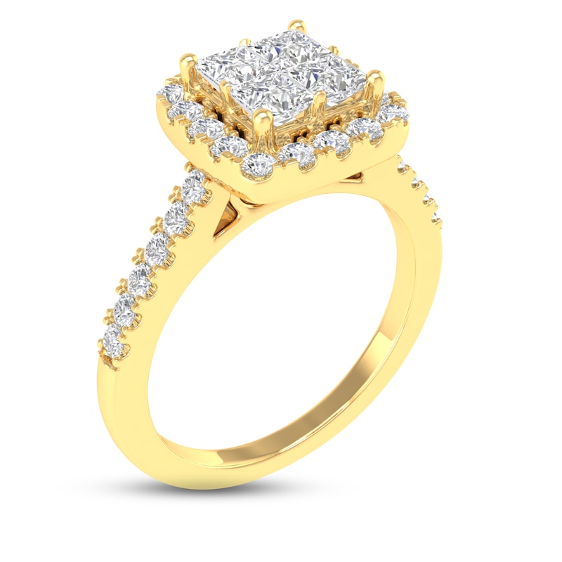 Diamond Engagement Ring 1 ct tw Princess & Round Yellow Gold Plated