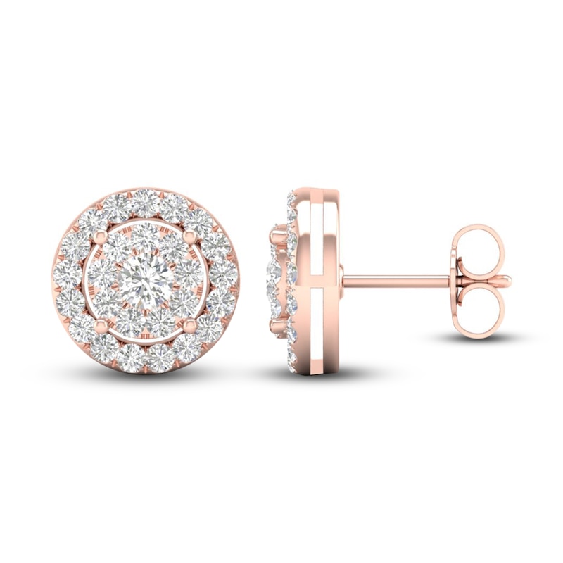 Diamond Halo Stud Earrings 1 ct tw Round-Cut Rose Gold Plated