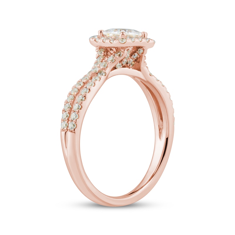 Diamond Engagement Ring 7/8 ct tw Princess & Round-cut Rose Gold Plated