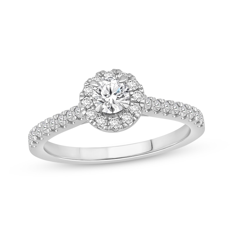 Round-Cut Diamond Halo Engagement Ring 3/4 ct tw White Gold Plated