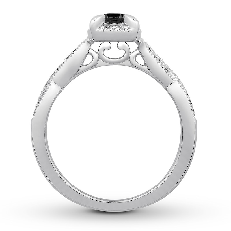 Black/White Diamond Engagement Ring 1/2 Carat tw White Gold Plated