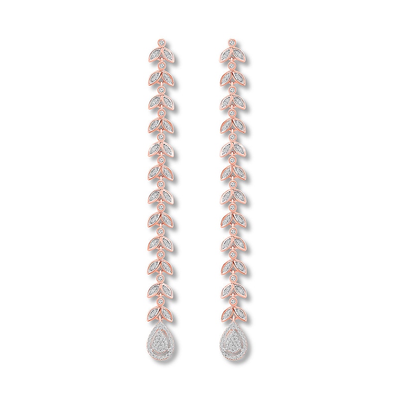 Diamond Drop Earrings 3/8 ct tw Round-cut Rose Gold Plated