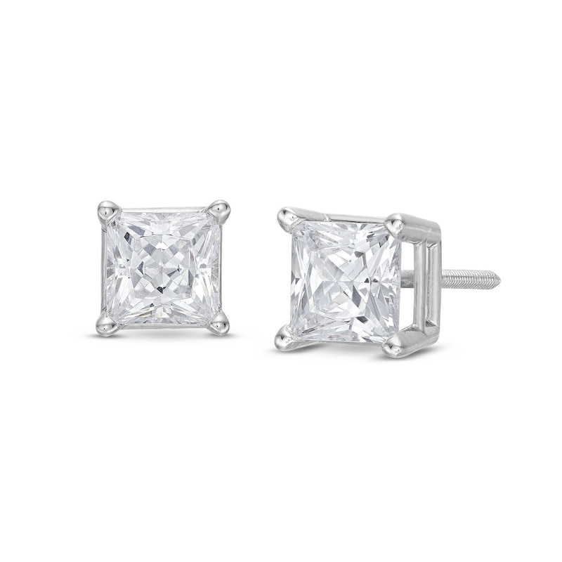 Lab-Created Diamonds by Princess-Cut Solitaire Stud Earrings 1-1/2 ct tw White Gold Plated