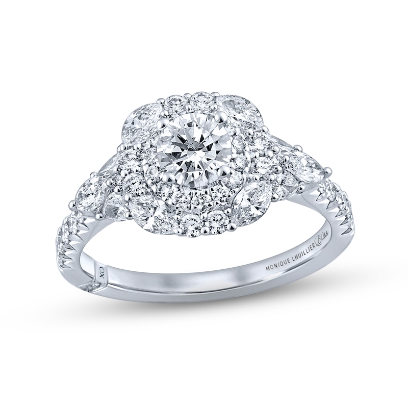 Monique Lhuillier Bliss Diamond Engagement Ring 1-5/8 ct tw Round, Pear, Marquise-cut White Gold Plated