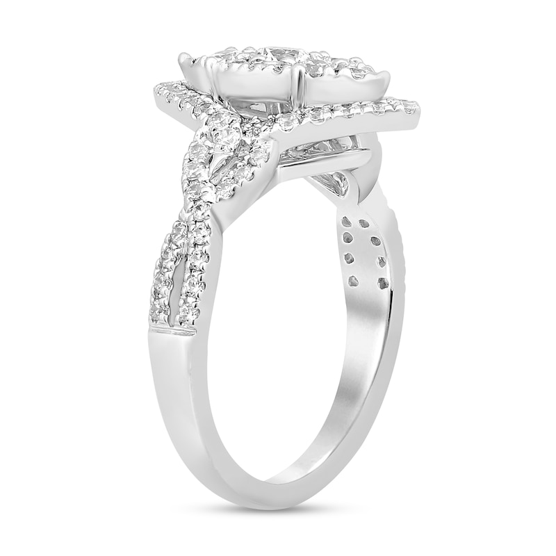 Multi-Diamond Engagement Ring 7/8 ct tw Round-cut White Gold Plated