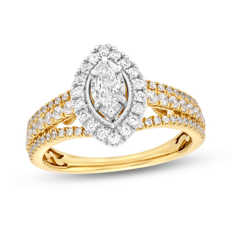 Diamond Engagement Ring 1 ct tw Marquise & Round-cut Two-Tone Gold Plated