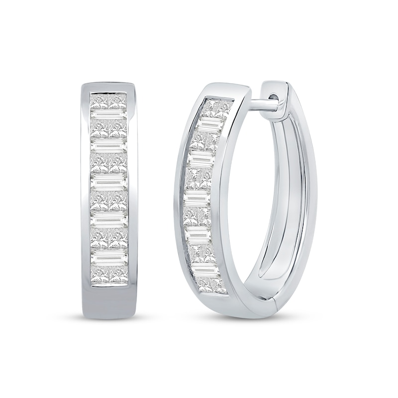 Princess & Baguette-Cut Channel Hoop Earrings 1 ct tw White Gold Plated
