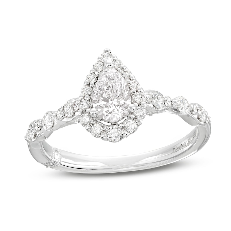 Monique Lhuillier Bliss Diamond Engagement Ring 7/8 ct tw Pear & Round-cut White Gold Plated