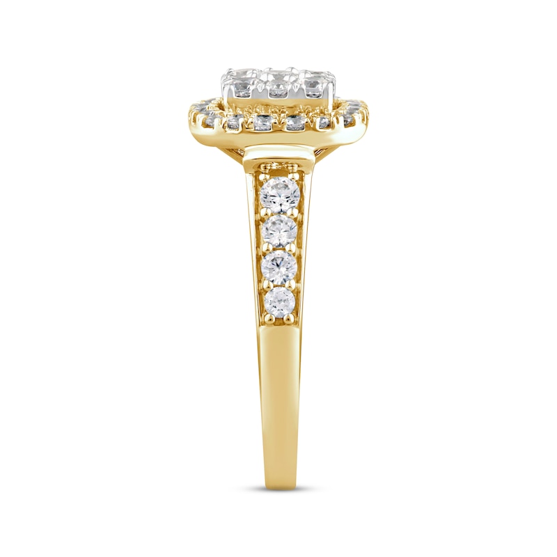 Multi-Diamond Center Engagement Ring 1 ct tw Round-cut Yellow Gold Plated