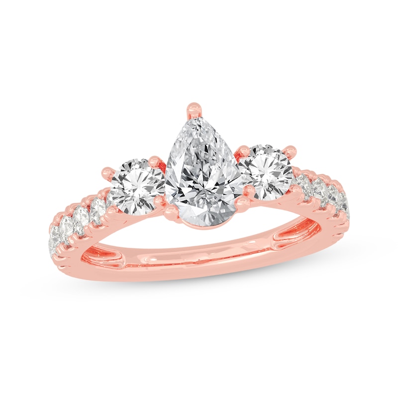 Pear-Shaped & Round-Cut Three-Stone Diamond Engagement Ring 2 ct tw Rose Gold Plated