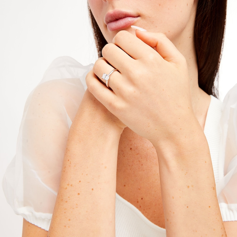 Certified Diamond Solitaire Ring 1 ct Oval White Gold Plated