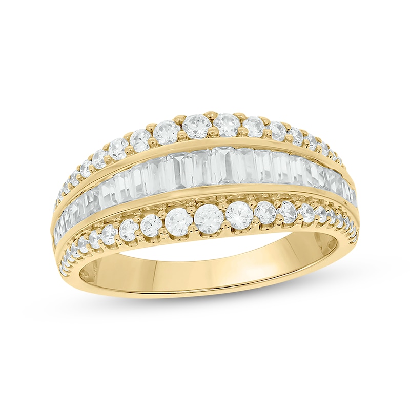 Baguette & Round-Cut Diamond Three-Row Anniversary Band 1 ct tw Yellow Gold Plated