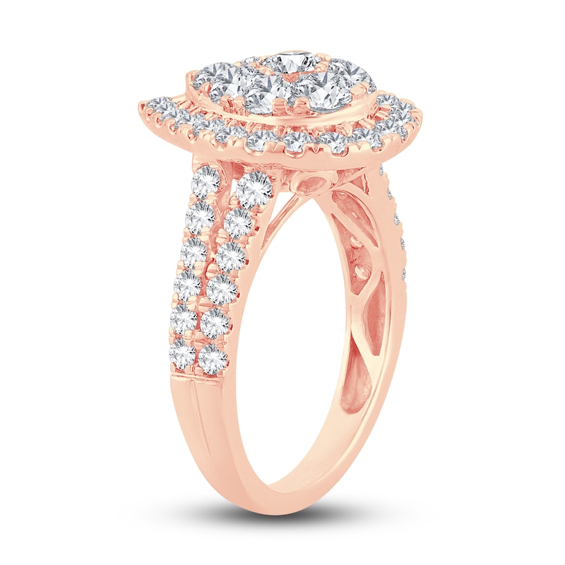Multi-Diamond Engagement Ring 2 ct tw Round-cut Rose Gold Plated