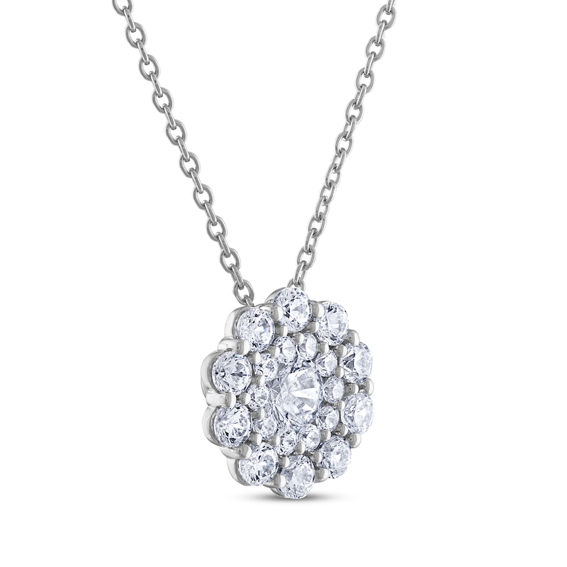 THE LEO Multi-Diamond Center Necklace 1 ct tw Round-Cut White Gold Plated 19"
